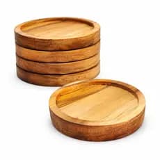 Kit 5 Porta Copos Madeira Teca Luxo Apoio de Mesa Bebidas