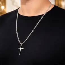 Corrente Cruz Masculino Pingente Aço Inox Crucifixo Cordão