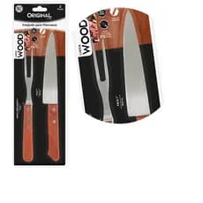Conjunto Churrasco Kit com 2 Peças Faca + Garfo Trinchante com Cabo de Madeira WOOD-Original Line.