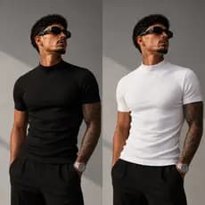 Kit 2 Camiseta Gola alta Masculina Blusa Frio Cacharrel Canelada Inverno Old money Casual Elegante