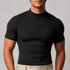 Camiseta Gola Alta Inverno Cacharrel Casual Canelada Masculina Estilo Old Money Elegante