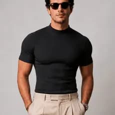 Camiseta Masculina Gola Alta Casual Basica Old money Cacharrel Canelada Alfaiataria e Esporte Fino