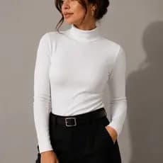 Blusa de Frio Cacharrel Camisa Feminina Manga Longa Gola Alta Canelada Tshirt Inverno Clima Frio