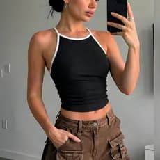 Blusa Cropped Frente Unica Costas Abertas Top Feminina Top Slim Fit Y2K Blusa Moda Gringa Halter Neck