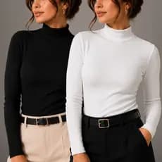 Kit 2 Blusa de Frio Cacharrel Feminina Gola Alta Manga Longa Canelada Inverno Leve e Macia