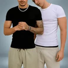 Kit 2 Camiseta Masculina Canelada Trapper Camisa Estilo Americano Slim Fit Básica Estilo Us Drip