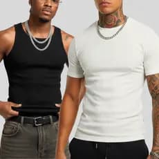 Kit Camiseta + Regata Canelada Estilo Americano Masculina Slim Fit Justo ao Corpo Loja Masfe