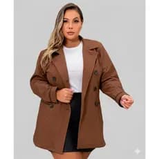 Casaco Longo Feminino Plus Size G1 G2 G3 Com Botões E Bolsos Gola Redobrável Inverno Premium