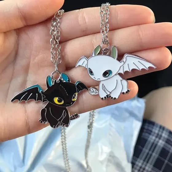 Colar De Dragão Preto E Branco Casal Melhor Amigo Com Pingente Longo