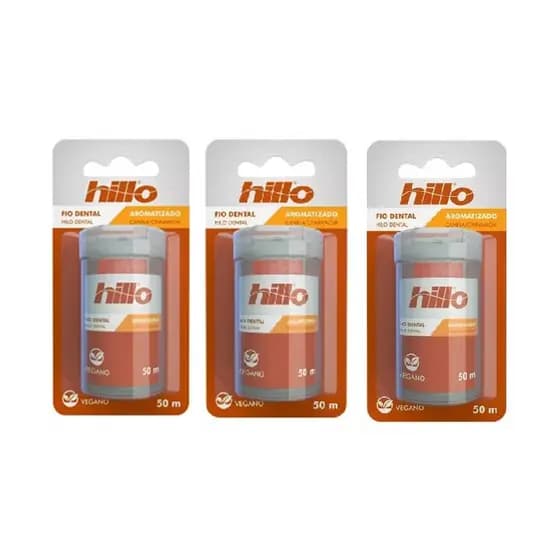 Kit 3 Un Fio Dental Vegano Aromatizado Canela 50M - Hillo