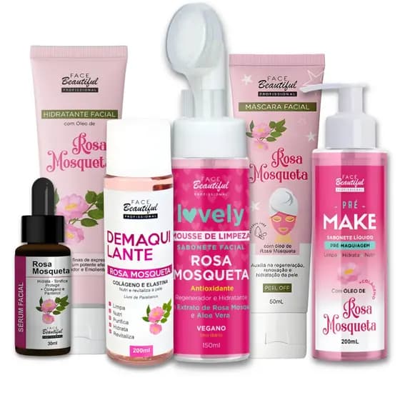 Kit Skin Care Rosa Mosqueta 6 em 1 Face Beautiful - Limpeza, Hidratação, Tratamento Facial Completo