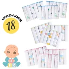 Kit 18 Unidades Pano Toalha Paninho de Boca Bebe Fralda Babeta 30cm x 30cm Menina Menino Baby