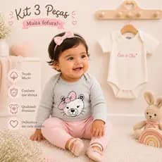 Conjunto Kit 3 e 2 Peças Body Calça Roupa Para Bebe Baby Menina Enxoval Presente 100% Algodão Estampas Divertidas