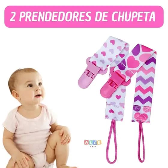 Kit Com 2 Prendedores De Chupeta Bico Original Modelo Universal Para Bebê Baby Menina