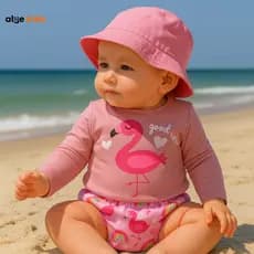 Conjunto Bebê Menina Proteção UV 50+ Praia Piscina Camiseta e Tapa Fraldas de 3 Meses a 12 Meses Praia Piscina Natação