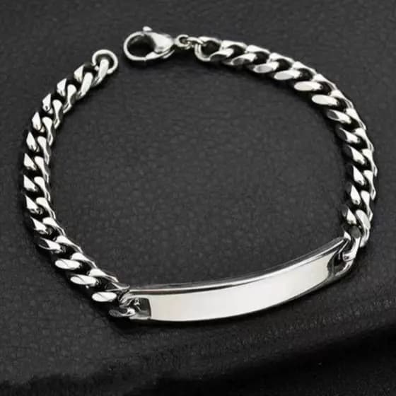 Pulseira Masculina Placa Lisa Polida para escrito nome Aço Inoxidavel 316L