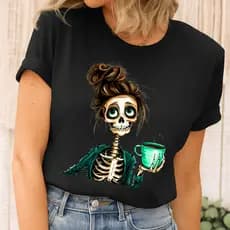 Camiseta Feminina Estampa de Caveira Mulher Verão Halloween
