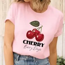 Camiseta Cereja Feminina Lançamento Estampada 100% algodão Blusa Algodão