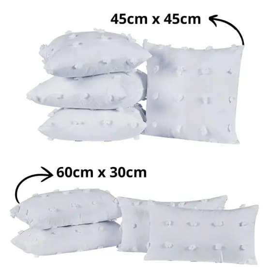 Kit 4 Capas de Almofadas 300 Fios Detalhes em 3D Pompom 45cm x 45cm e 60cm x 30cm Com Zíper - Poppy