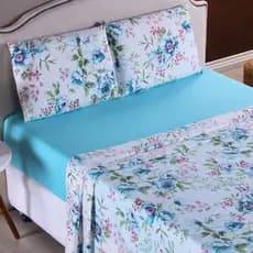 Lençol 4 Peças Estampado 170 Fios Jogo de Cama Com Elástico Estampas Aleatórias Solteiro/Casal/Queen