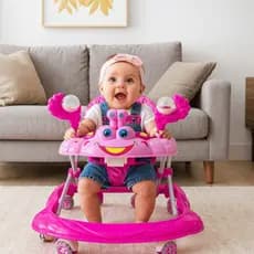 Andador para Bebê Infantil Musical Rosa com Atividades Interativas Dobrável Assento + 6 meses