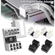 Adaptador 180 Graus de Energia  8 Pinos para Placa de Vídeo GPU Conector Angulado para Fonte ATX  Cable Management