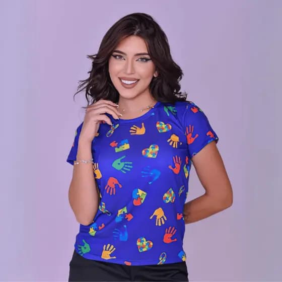Tshirts Blusa Feminina Estampada Manga Curta Moda Premium Autismo Moderna Elegante