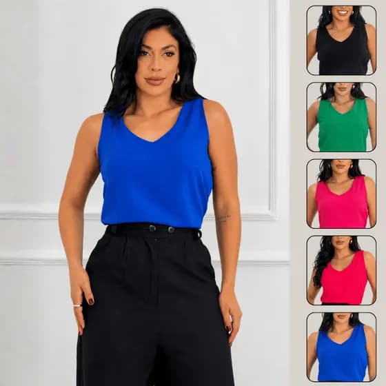 Blusa Regata Feminina Social Duna Premium Alça Larga Moda Casual Básica Elegante Verão