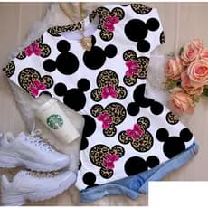 Tshirts Feminina Blusa Baby Look Estampada Camiseta Manga Curta Alegre