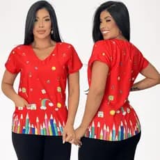 Bata Pijama Scrub Feminina Não Amassa Blusa Uniforme Profissão Estampado - Área da Educação