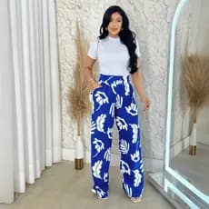 Calça Feminina Elegante Com Elástico Estampado Calça Pantalona Soltinha Moda Elegante