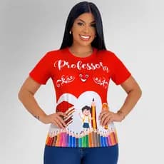 Tshirt Feminina Uniforme Professora Camiseta Estampada Com Elastano Professora Confortável