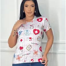 Blusa Feminina Enfermagem Estampa Total Sublimação Baby Look Manga Curta Confortável Moda