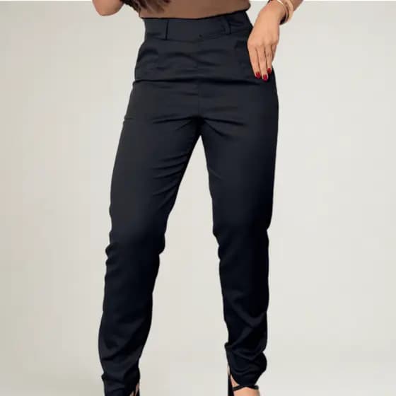 Calça Alfaiataria Social Feminina Cintura Alta Moda Luxo Com Bolso Lançamento Tendência