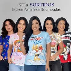 Kit Sortido Blusas Femininas Estampadas Promoção Conforto Modelos Variados 5 10 15 Peças