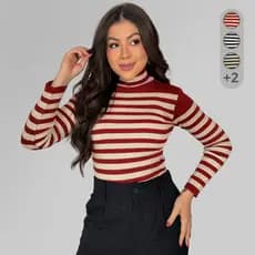 Blusa Feminina Cacharrel Tricot Tricô Gola Alta Suéter Manga Longa Roupa Feminina Inverno 2025
