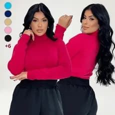 Blusa Manga Longa Tricot Cacharrel Gola Alta Estilosa Inverno Outono Frio Moda Suéter