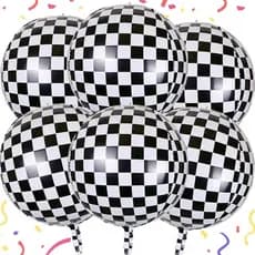 5 Balão Metalizado Racing Corrida Quadriculado 45cm