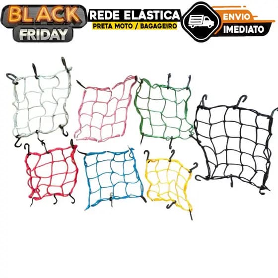 Rede Elástica Preta Moto / Bagageiro / Baú Redinha - 30 X 30