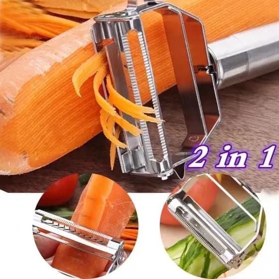Descascador para Vegetais 18cm/Descascador INOX Legumes Frutas Dupla Lâmina Móvel 2 Em 1