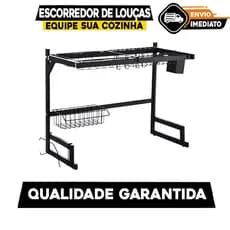 Escorredor De Louça Rack  65cm  Aço Inox Organizador Louça Preto Para Cozinha Pratos Talheres