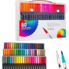 60 Cores 2 Em 1 Pincel Caneta Letras Dupla Ponta Fina Desenho Marcador Kit De Coloração