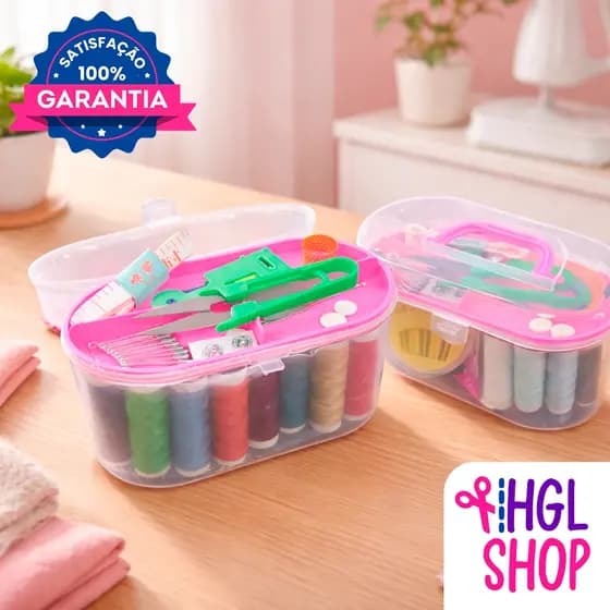 Kit de Costura 38 Peças Completo Portátil c/ Maleta  – Agulha Linha Tesoura Fita Métrica