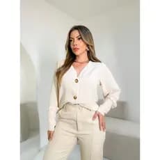AM FASHION Camisa Manga Longa Feminina Tecido Duna  Com Botao  PLUS SIZE  2026