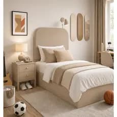 Cabeceira Mod. Orgânico Dunna no Tamanho de Solteiro 90CM - Tecido Suede na Cor Bege
