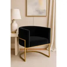 Poltrona Luna Base de Ferro Dourada P/ Sala, Recepção e Escritório - Suede Preto