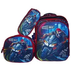 Mochila Escolar Infantil Moto com LED - Kit 3 Peças com Lancheira Térmica e Estojo