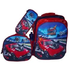 Mochila Escolar Infantil Carro com LED - Kit 3 Peças com Lancheira Térmica e Estojo