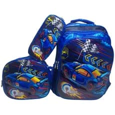 Mochila Escolar Carro Azul Infantil Menino - Kit 3 em 1 com Lancheira Térmica e Estojo