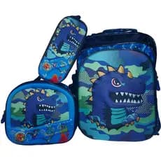 Mochila Escolar Infantil Dinossauro com LED - Kit 3 Peças com Lancheira Térmica e Estojo